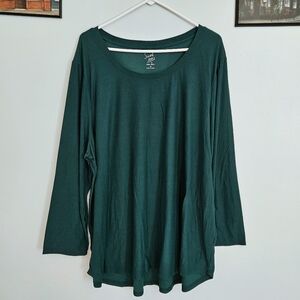 5/$30 Sweet Tea's Loose-fit Emerald Green Longsleeve Basic Stretch T-shirt 3X